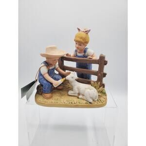 Vintage Home Interiors by Homco 1985 DENIM DAYS Boy Girl Feeding Baby Lamb